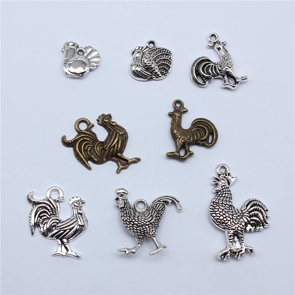 10pcs Animal Charms Rooster Cock Chicken Charms Antique Silver Color Pendants DIY Crafts Making Findings Handmade Jewelry