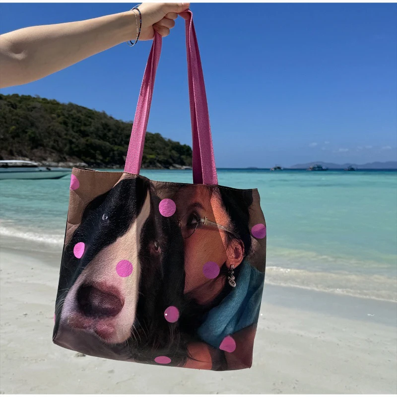 

Brand Double-sided Printed Shoulder Bag Spotted Dog Waterproof Dupont Paper Large Capacity Handbag Casual Commuting Tote Bag New