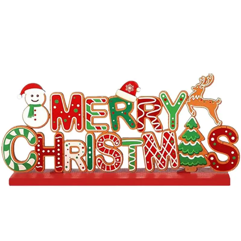 Christmas Wooden Desktop Decoration Merry Christmas Tiered Tray Decor Gingerbreadman Art Craft Decorative Sign For Home Mantle