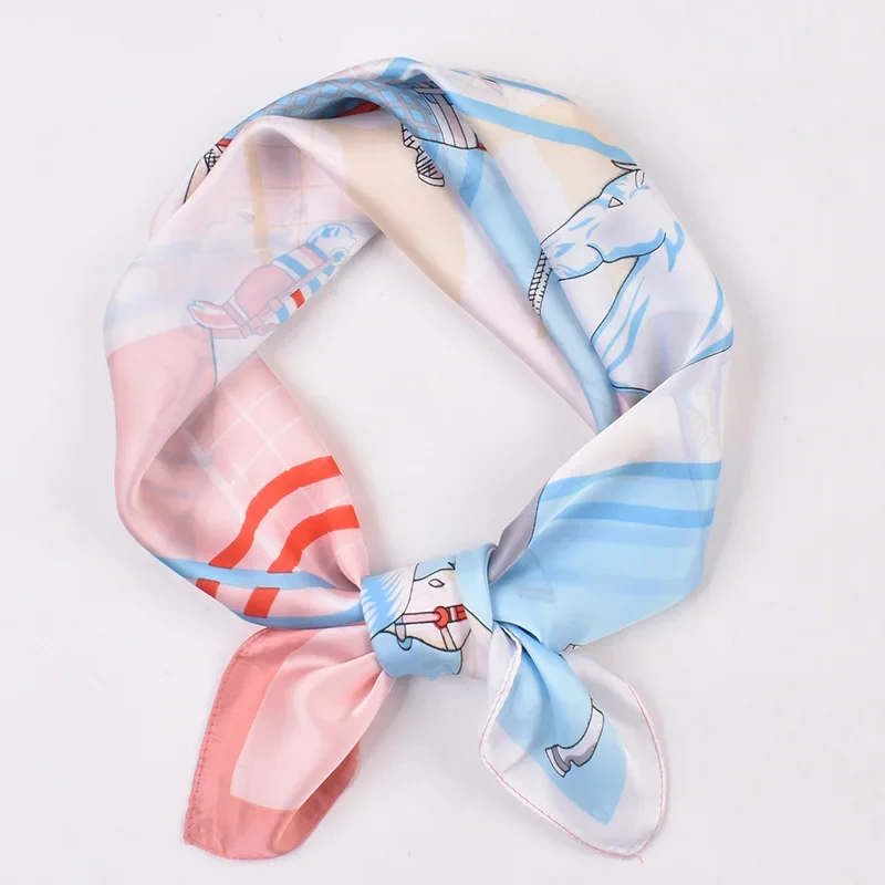 Horse Print Square Silk Scarf Women Hijab Headband Poncho Female Shawl Headkerchief Elegant Foulard 2023 New Bandana