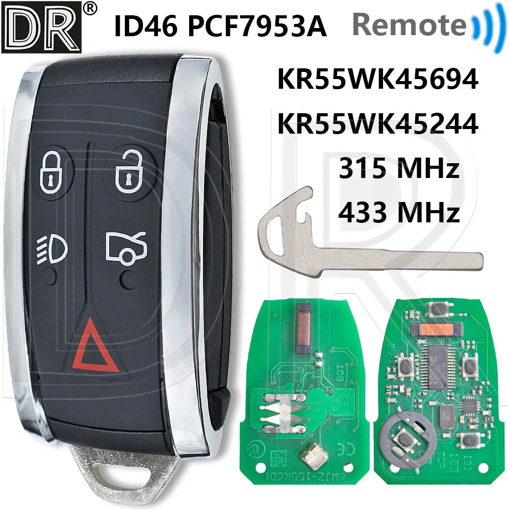 

Great ID46 PCF7953AA Chip 315/433FSK KR55WK49244/694 Proximity Car Remote Control Key For Jaguar XF XK XK8 XJ8 XFR XKR 2006-2013