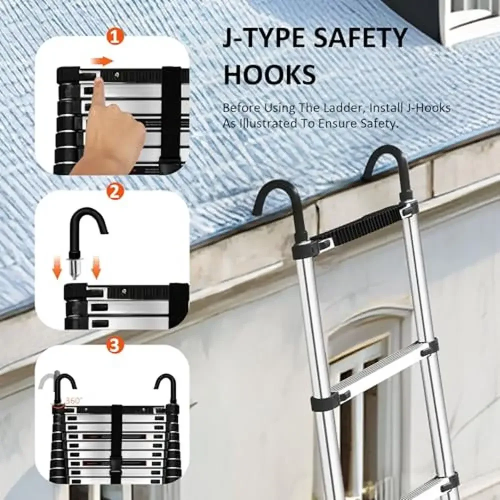 Telescoping Extension Ladder 6.2M Compact Aluminum Multi-Purpose 330lbs Capacity Adjustable Safety Locking System Portable