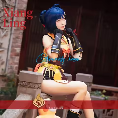 Xiangling Cosplay Costume Game Genshin Impact Xiang Ling Wig Full Set Genshin Cosplay Outfit Cosplay Costumes