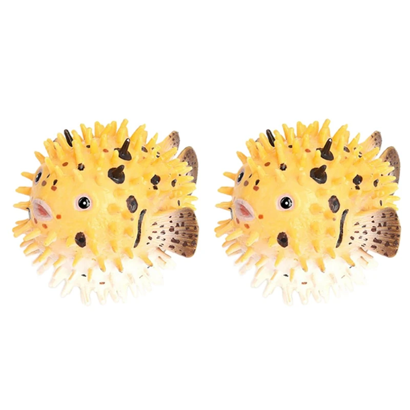 2X Pufferfish Figurine Realistic Plastic Wild Pufferfish Figurine Set For Collection Science Educational Prop