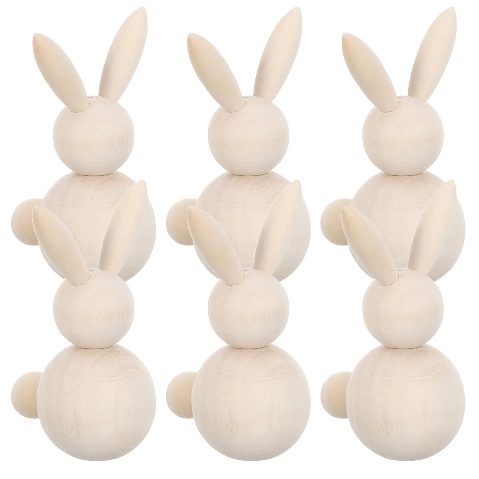 

Набор из 6 неокрашенных деревянных фигурок кроликов для поделок, росписи, декора дома и весеннего оформления