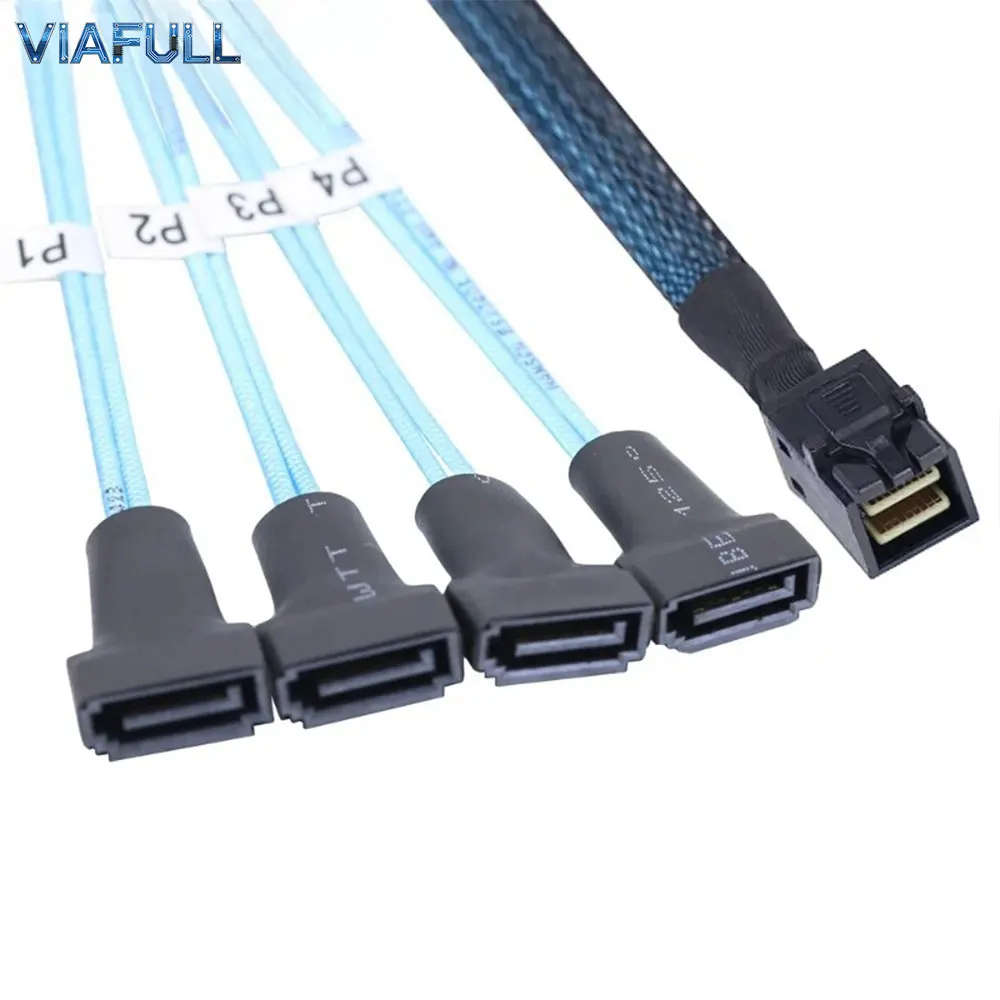 Mini SAS HD SFF-8643 to 4x SATA 7Pin Male Cable 12Gbps Internal High Speed Breakout Cord for Server 30AWG Welded Molded 0.5M/1M
