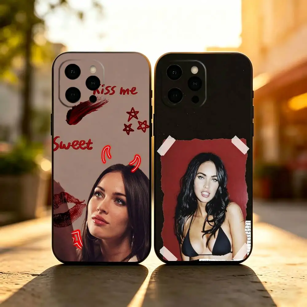 Funda de Silicona Negra para iPhone 17, 16, 15, 14, 13, 12, 11 Plus, Pro Max y Otros Modelos, con Diseño de la Actriz Megan F-Fox