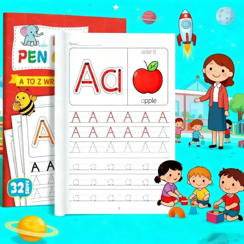 

26-летние листы для практики письма с буквами алфавита и стройным футляром для практики письма на английском языке для обучения рукописным вводом и тетрадь для управления ручкой