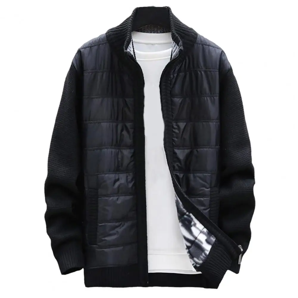 

Men Jacket Loose Fit Men Coat Stylish Men's Sweater Coat with Stand Collar Zipper Placket for Autumn Winter Fashion