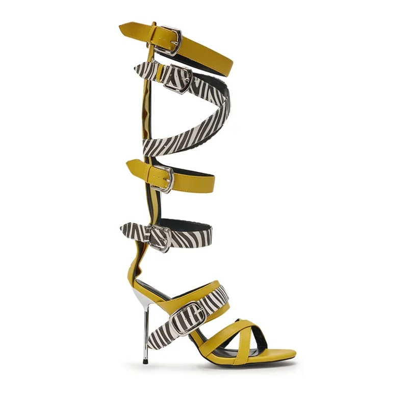 Buckle Belt Patchwork Hollow Out Sandal Boots Sexy Pointed Toe Hollow Out Customized New Arrivals Fashion Women Modern Boots