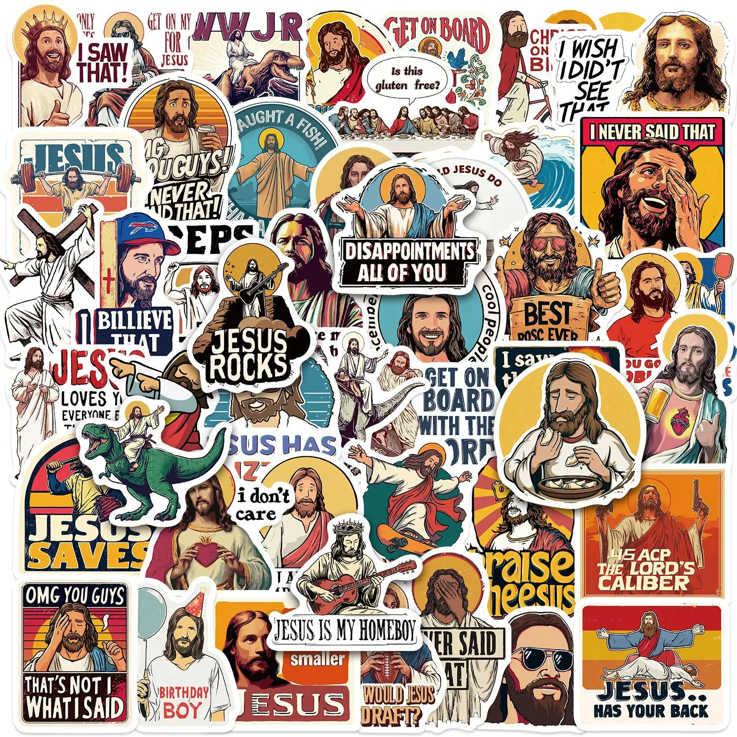 

50Pcs Funny Jesus Stickers Vinyl Waterproof for Laptop Phone Case Notebook Water Bottle DIY Stickers
