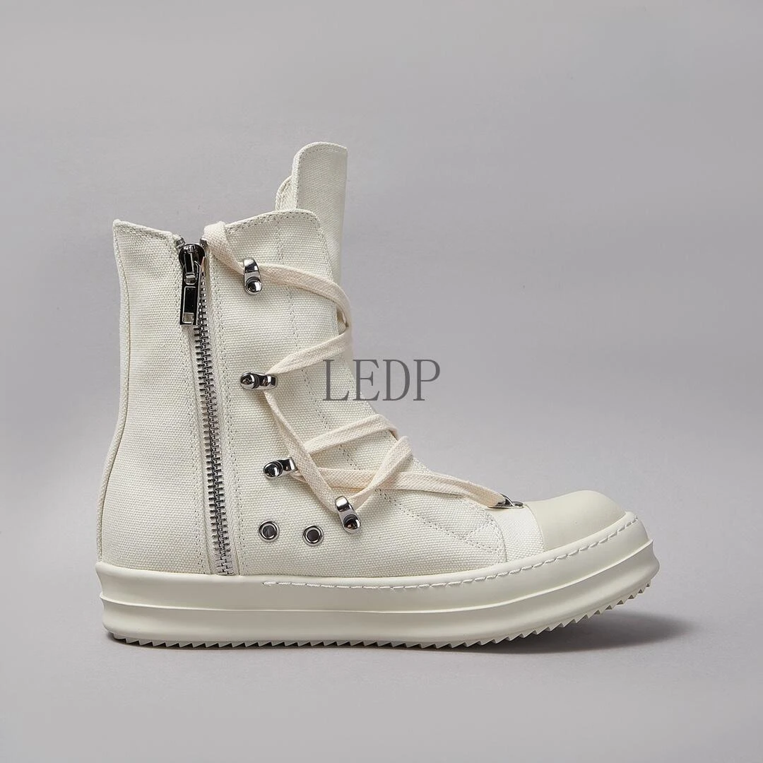 

Brand Designer Sneakers Luxury Casual Men Shoes Quality White Canvas High Top Pentacle Ankle Boots Women Zipper Flat Sneakers