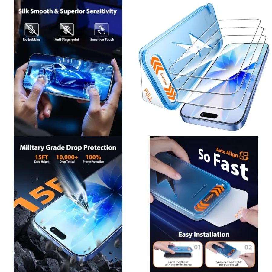 

for Screen tector 3 Pack, [9H+ Hardness] [Military-Grade Drop tection] [Sensitive Touch] [Easy stallation] [HD Clear] Full Edge
