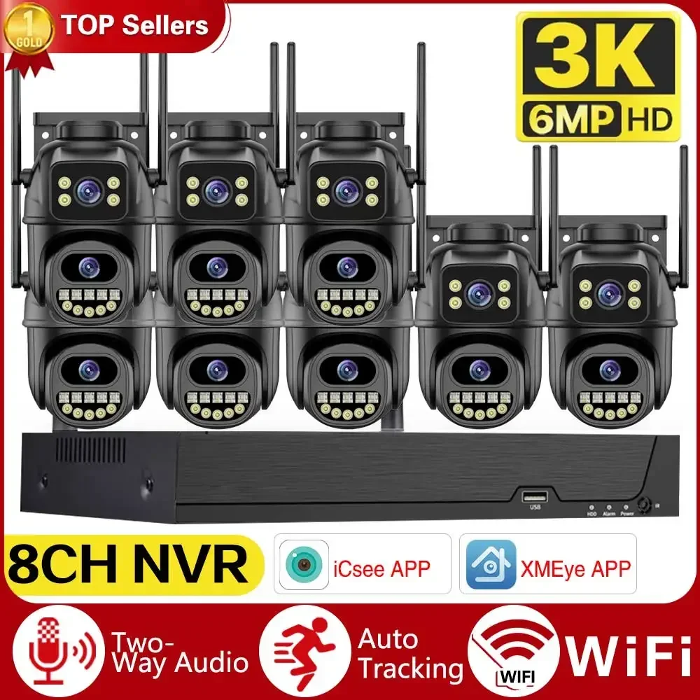 

Wireless CCTV System WiFi Camera Kit 6MP IP Cameras With Dual Lens Security Audio 8CH NVR Video Surveillance Set ICse APP