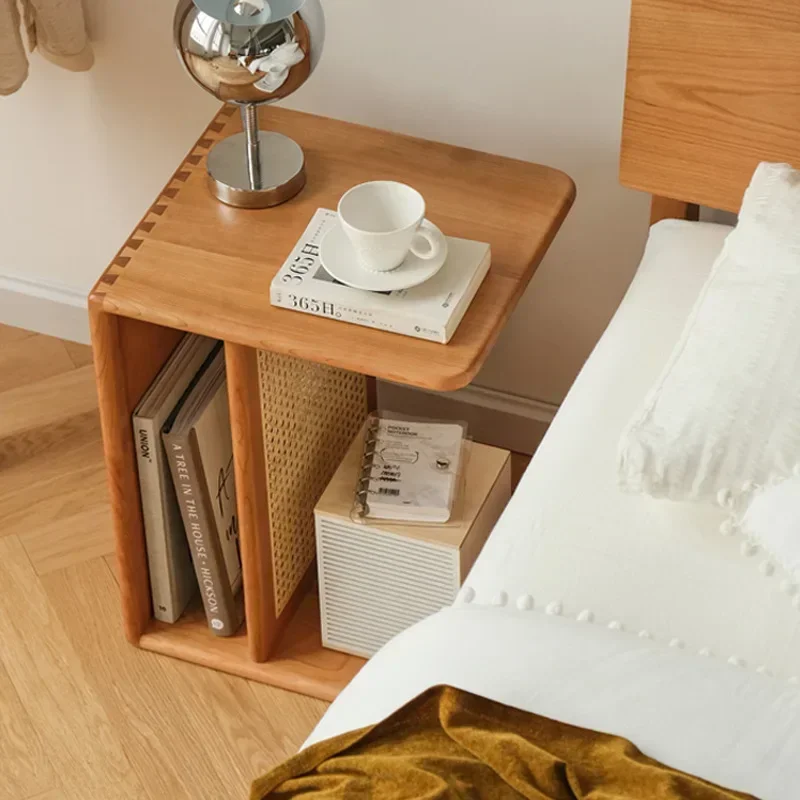 Solid Wood Side Table Removable Cherry Wood Rattan Retro Furniture Japanese Table Small Coffee Table Sofa Side Cabinet