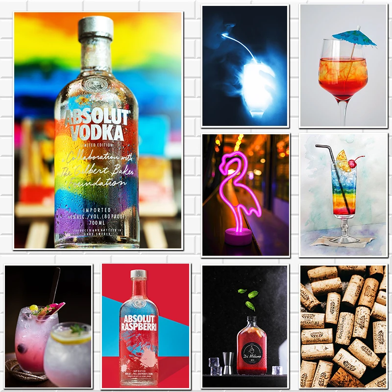 Absolutely Colorful Alcohol Di Milano Bloody Mary Wall Art Poster Prints Cocktail Canvas Painting Canvas Picture Bar Room Decor