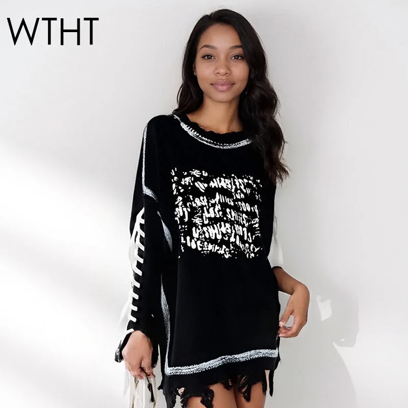 

WTHT новые модные женские пуловеры с нерегулярным принтом и длинными рукавами, осень 2022, свободный свитер с круглым вырезом, женский 1LS2578