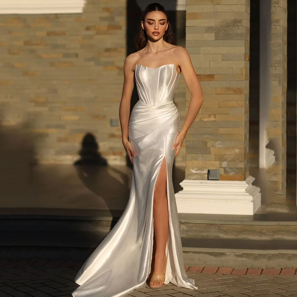 Exquisite Ivory Satin Sweetheart Mermaid Wedding Gowns vestido de noiva Boning Bride Dress Sexy Split Brides Party Gowns 2024