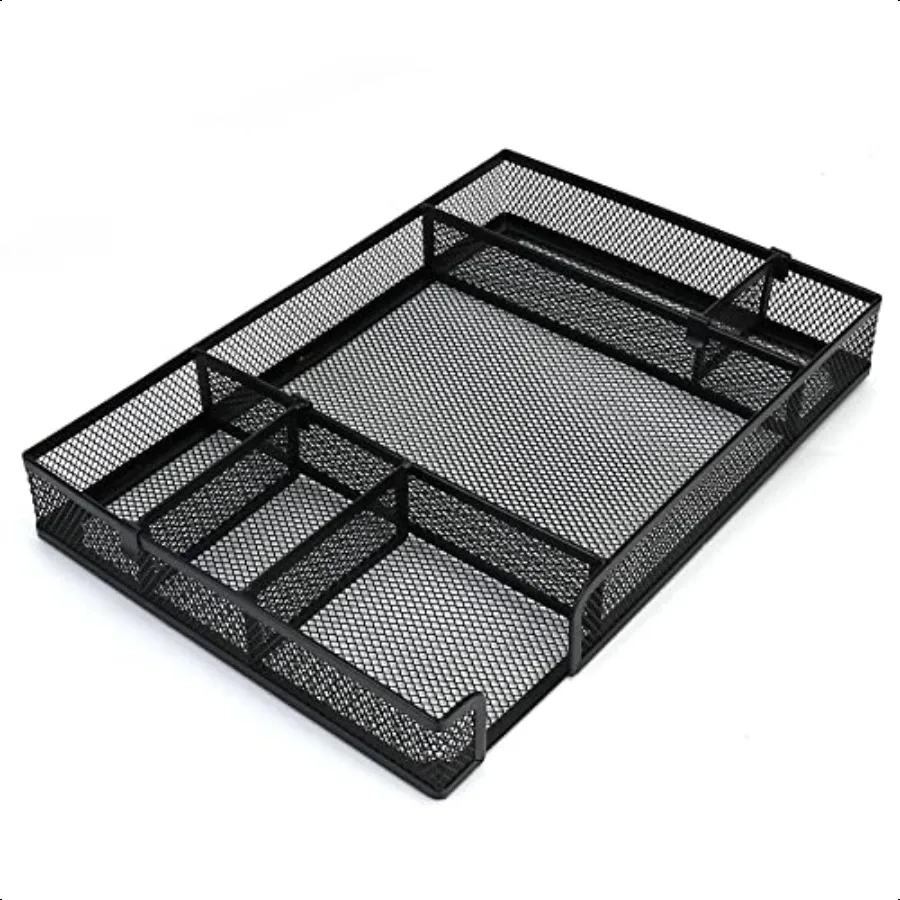 

Desk Drawer Organizer Tray with Adjustable Compartments 6 Grid Metal Mesh Drawer Multiuse Desk Organizer Storage Box Set for Of