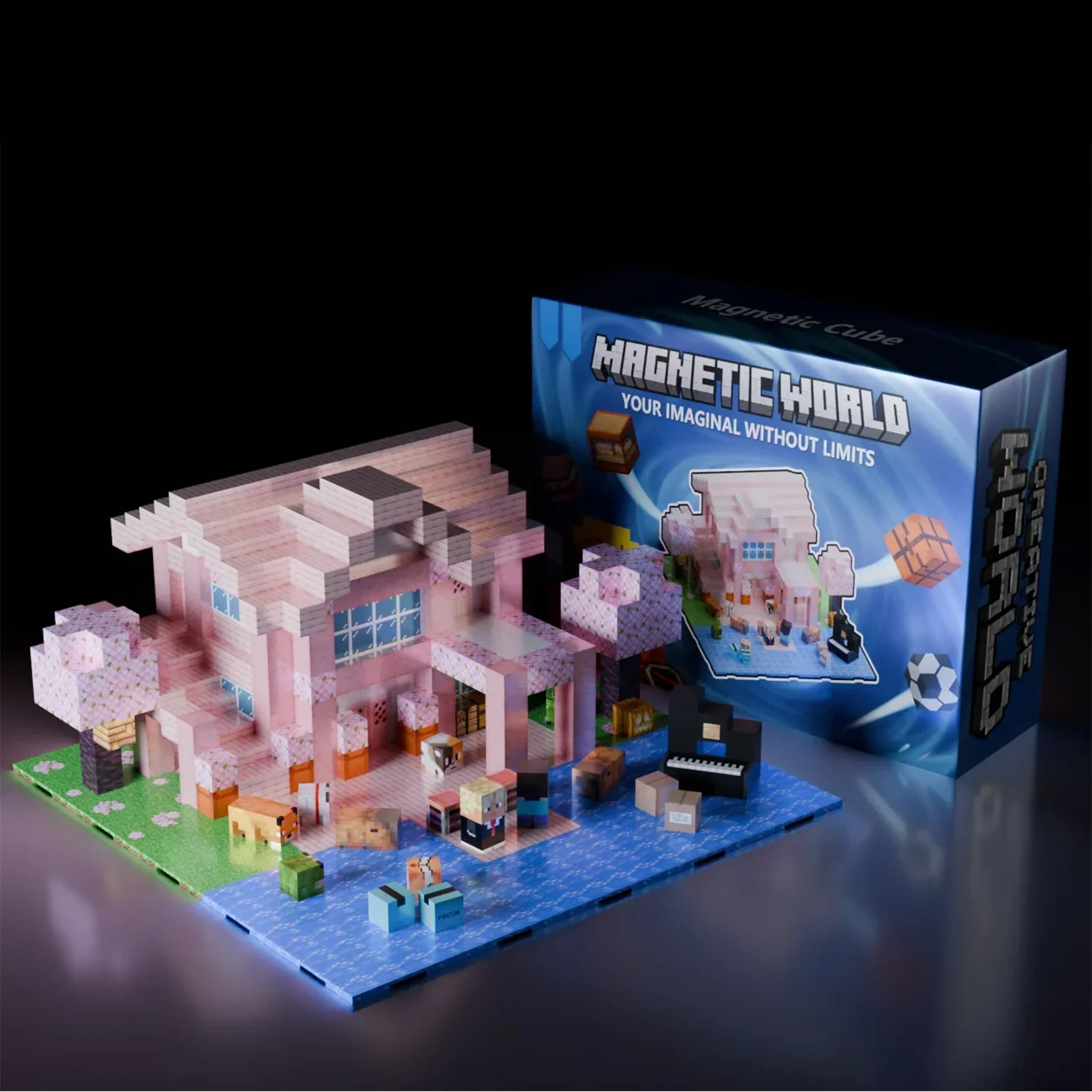 Klocki Magnetyczne Mine World Zestawy Kostek Magnetycznych dla Chłopca Dziewczynki Dziecka DIY Model w Stylu Pikseli z Płytą Bazową Zabawka STEM Płyta Bazowa