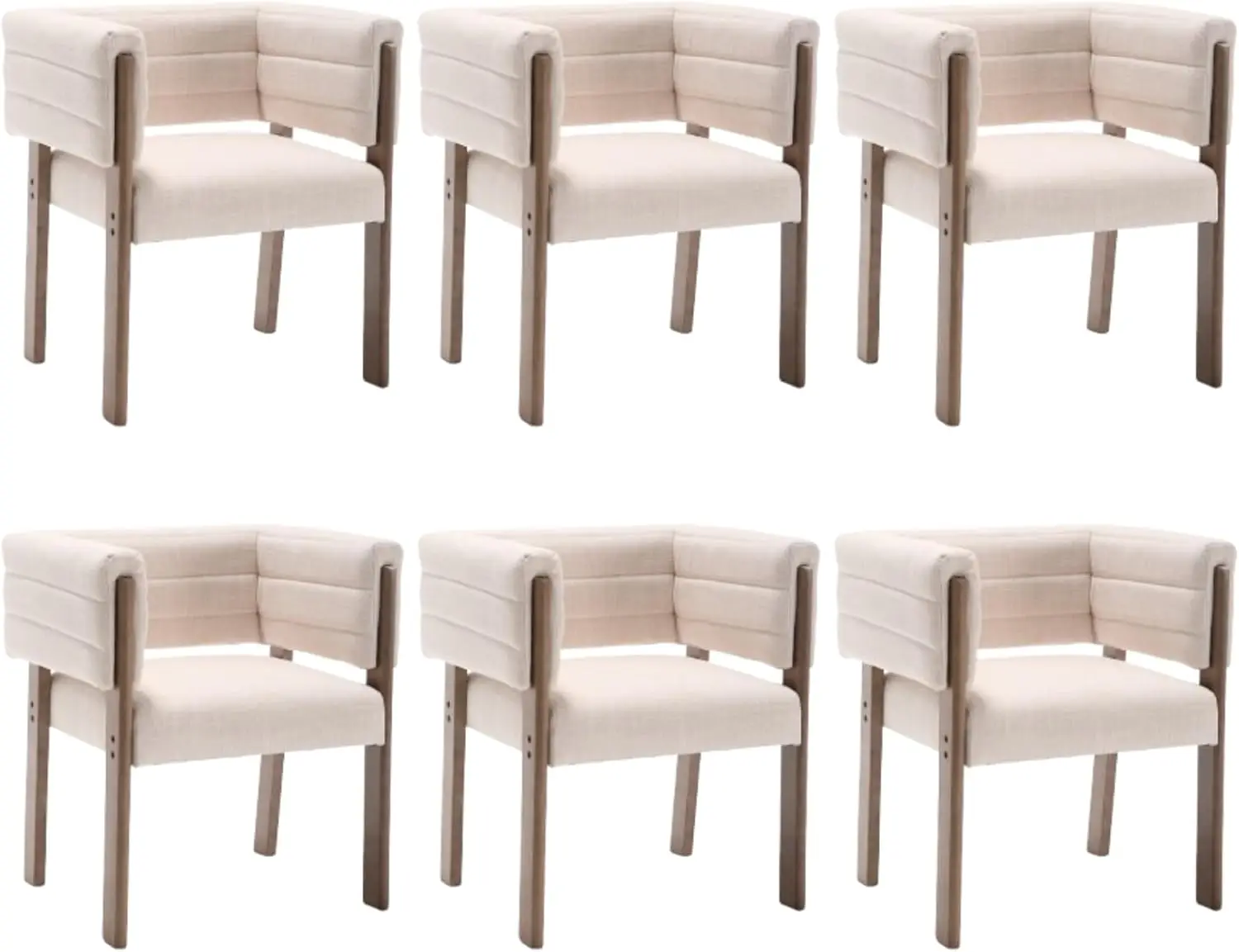 Guyou Mid Century Modern Barrel Dining Chairs Set Of 6, Beige Linen Upholstered Dining Room Chairs With Tufted Back, Kitchen