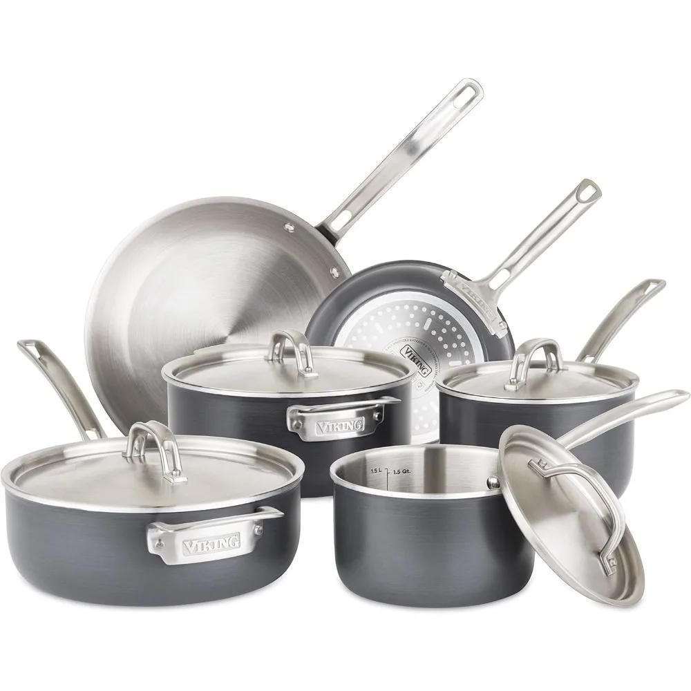 Culinary 5-Ply Hard Stainless Cookware Set, 10 Piece, Hard Anodized Exterior, Dishwasher, Oven Safe