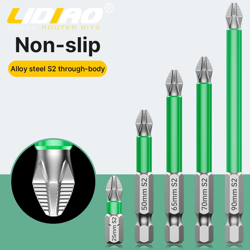 LIDIAO 1/2PCS Screwdriver Bits Non-Slip Impact Batch Head Strong Magnetic Cross High Torque Waterproof Ph2 Screwdriver Bits