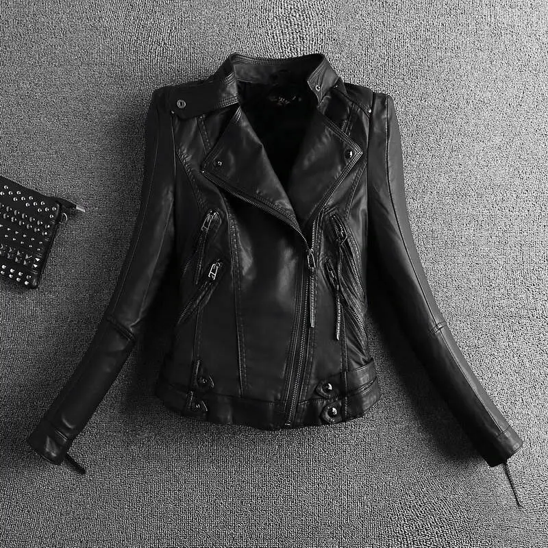 2024 New Spring And Autumn Leather Coat Women Casual Versatile Slim Short Motorcycle Leather Jacket