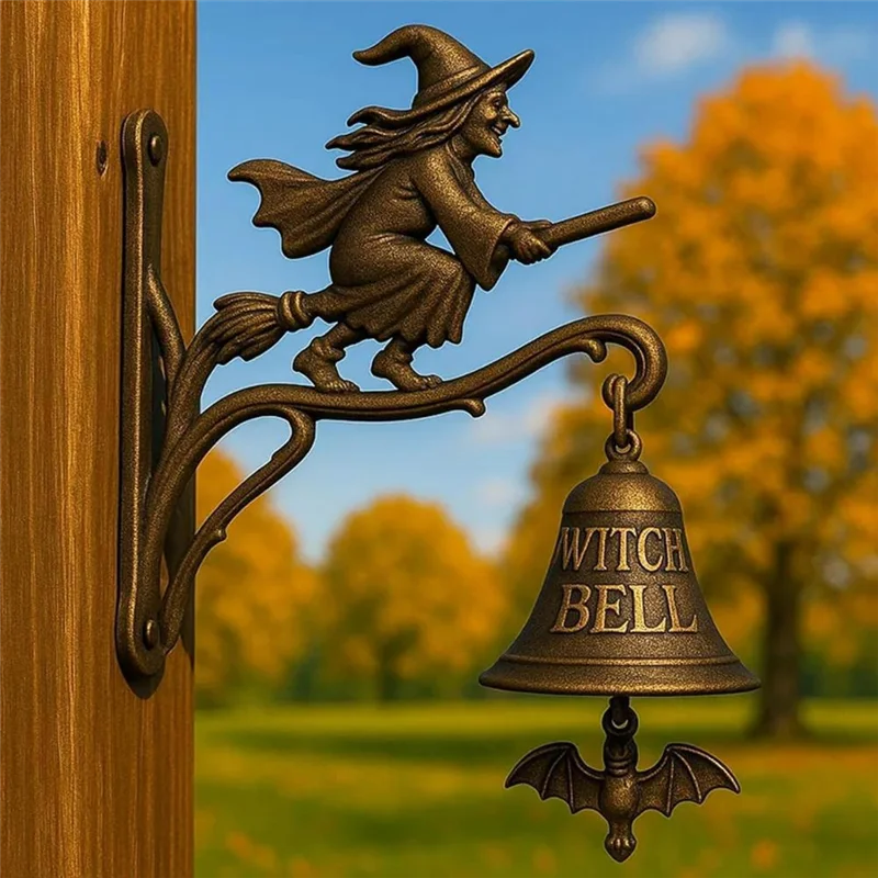 VOFUN-Welcome Doorbell Halloween Witch Bell Vintage Metal Home مدخل الباب جدار جبل مخيف ديكور جرس صاحب المتجر