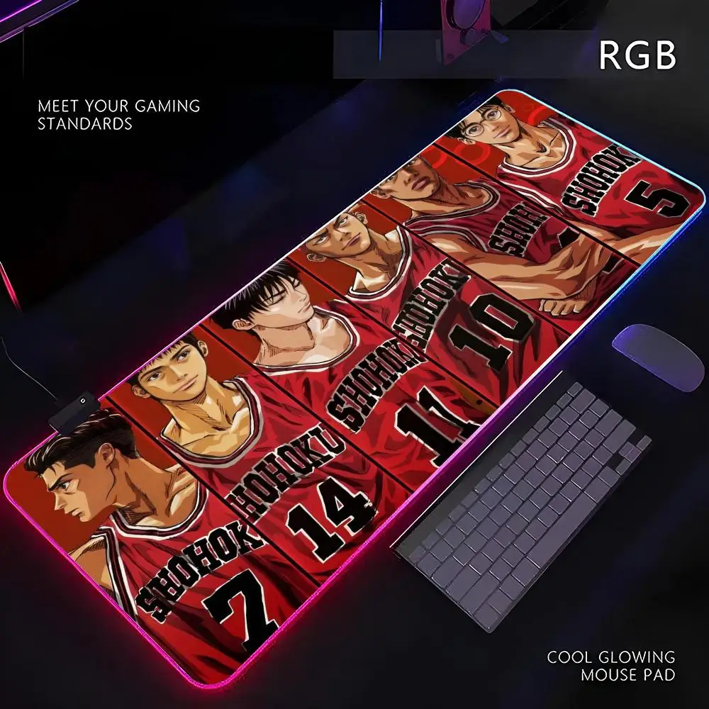 

Коврик для мыши в стиле аниме Slam Dunk RGB Gamer со светодиодной подсветкой, коврик для мыши, периферийный коврик для мыши, коврик для компьютерного стола, коврик для мыши XL, ковер для клавиатуры