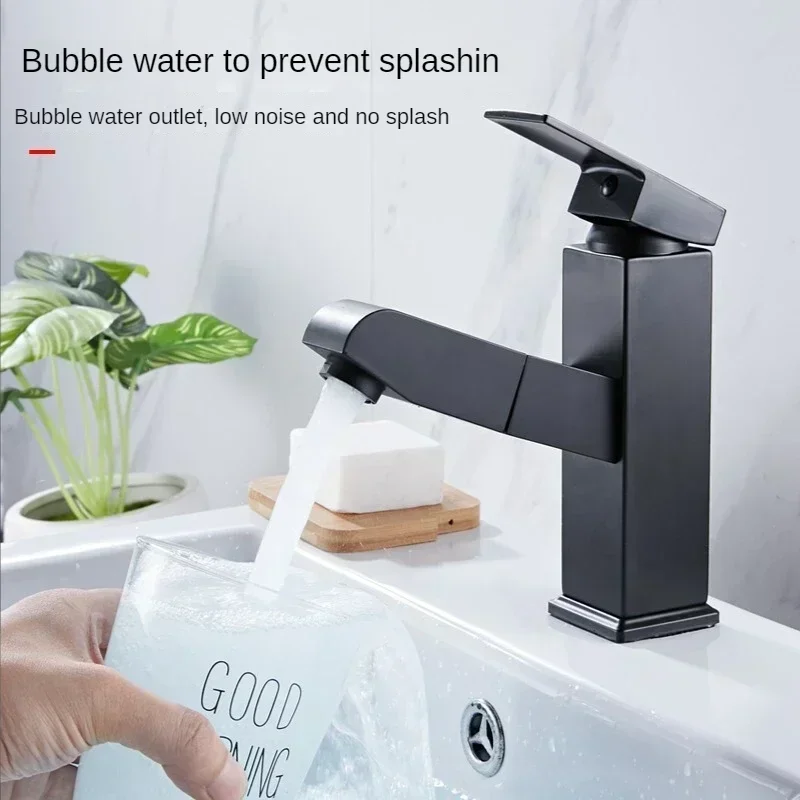 Stainless Steel Bathroom Single Handle Basin Faucets Pull Out Mixers Sink Faucet Washbasin Taps Tapware Deck Mounted