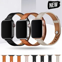 Slim Leather Strap for Apple Watch Band Ultra 44mm 45mm 40mm 41mm 38 42mm 49mm Stylish Bracelet for iWatch Series 9 8 7 6 SE 4 3