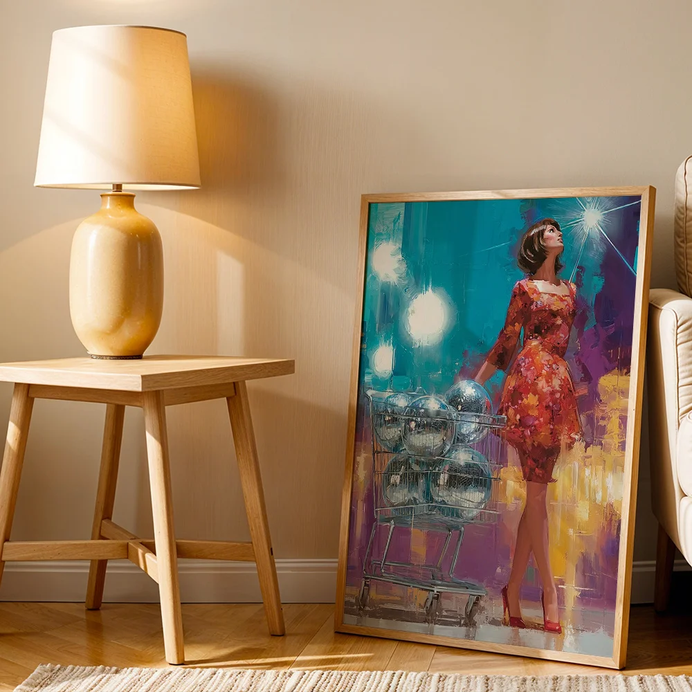 Vintage Disco Girl Canvas Poster Wall Art, Wall Decoration Suitable For Living Room And Bedroom, Trendy Home Ornaments