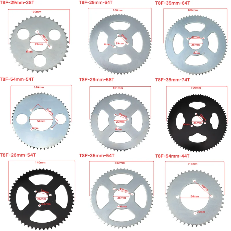 T8F Chain 136 Links and 38 44 54 58 64 74 Tooth Sprocket for 47cc 49cc 4 Stroke 2 Stroke Engine Pocket Bike Mini Dirt Bike Atv