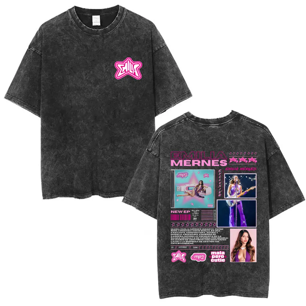 

Washed Vintage Emilia Mernes Graphic T-shirt Music Album MP3 Tour T Shirt Men Women Fashion Casual Oversized Short Sleeve Tshirt