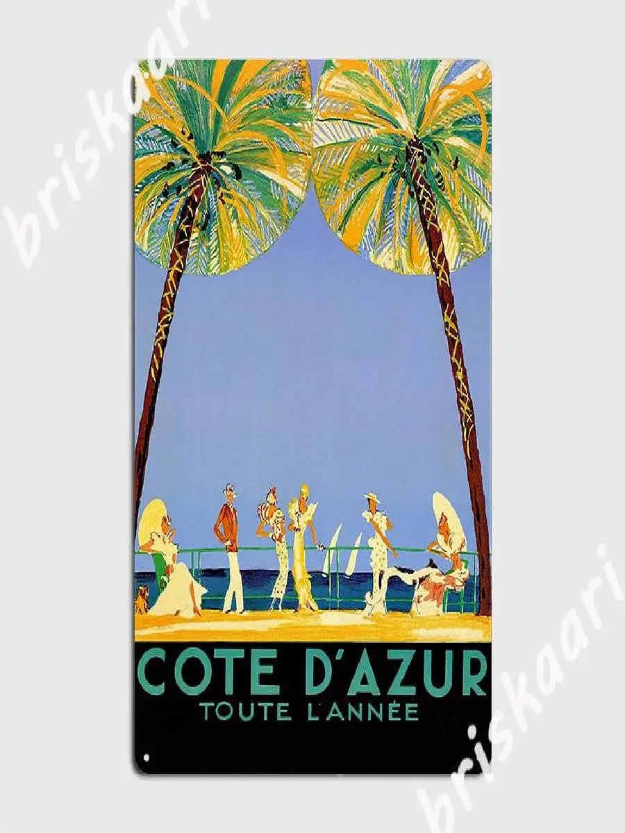 Cote D Azur Vintage French Travel Poster Metal Sign  All Year Garage Pub Cinema Wall Decor  Tin Sign for Home Decoration