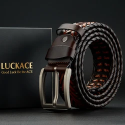 LUCKACE Genuine Leather Casual Men's Belt Trendy Golf Belts Knitted Belt With Alloy Buckle Best Gift Choice for Boyfriend/Husban