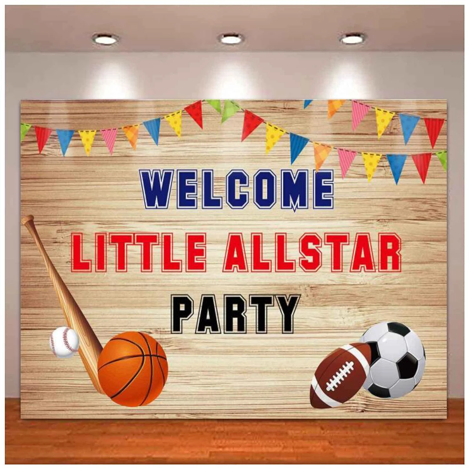 

Little Allstar Party Photography Backdrop For Basketball Football Baseball Rugby Boy Player Competition Sports Style Background