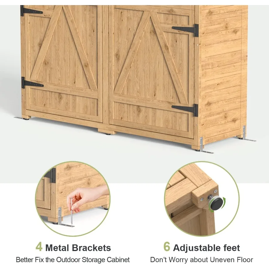 خزانة تخزين خارجية مع سقف مقاوم للماء وأبواب مزدوجة قابلة للقفل توفر حل تخزين آمن مقاوم للطقس مع 2