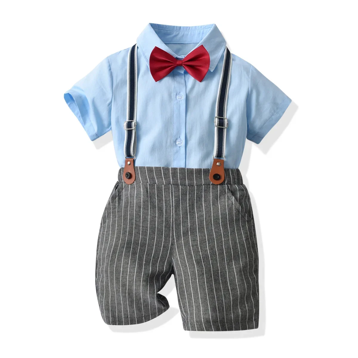 Baby Boy Cotton Bow Tie Shirt Suit Kids Clothes Set Baby Overalls Shorts Full Dress 0-6Y