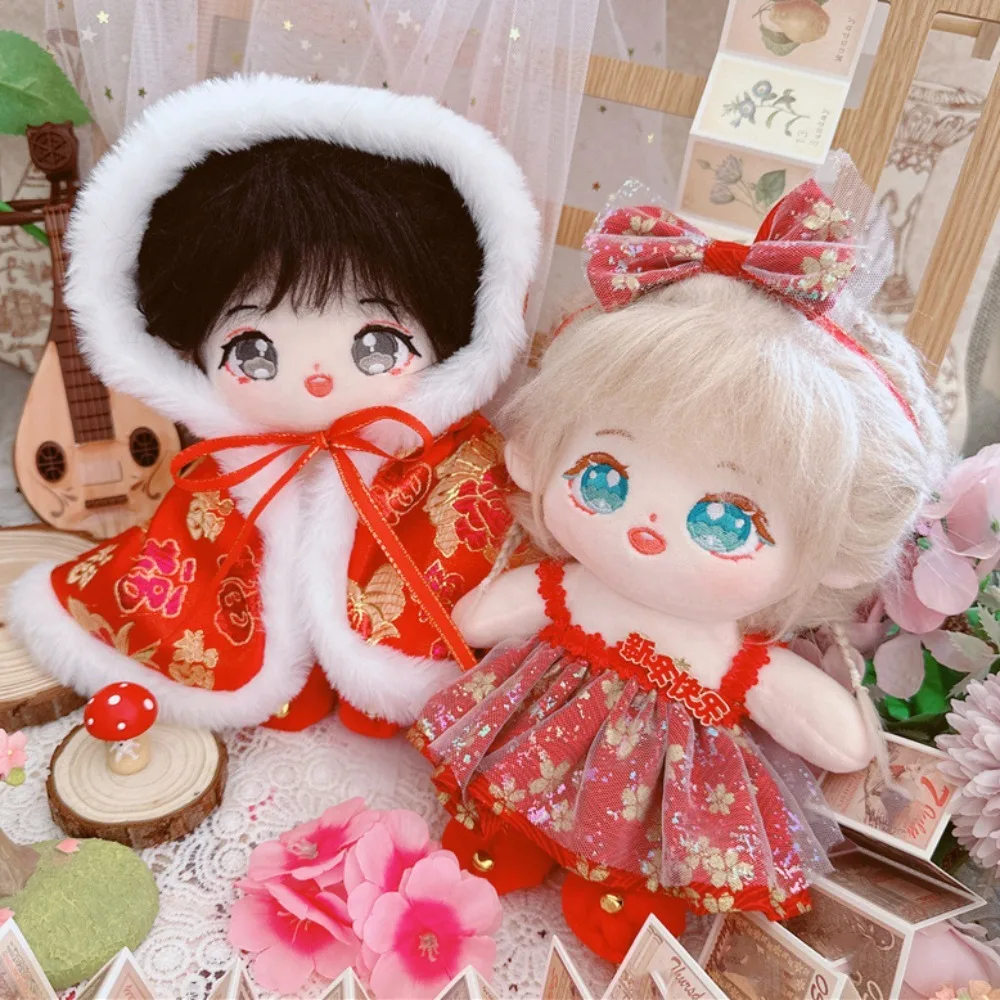 Vêtements du nouvel an 20CM, vêtements de poupée en coton, cape châle, robe de poupée en peluche, costume de remplacement, jouets à langer, vêtements