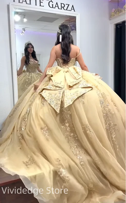 Tedere Gele Strapless Korset Prom Dress Quinceanera Jurk Met Kralen Applique Sweetheart Strik Vestido De 15 Quinceañera