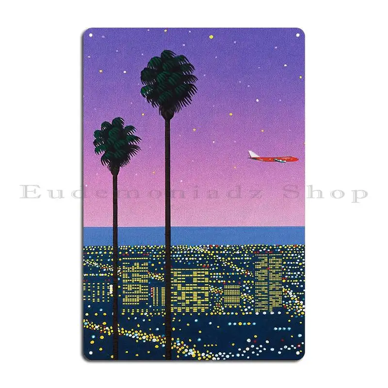 Hiroshi Nagai Down Town Sunset City Pop Purple Exhibitionvaporwave Tokyo Metal Plaque Cinema Wall Plaque Tin Sign Poster