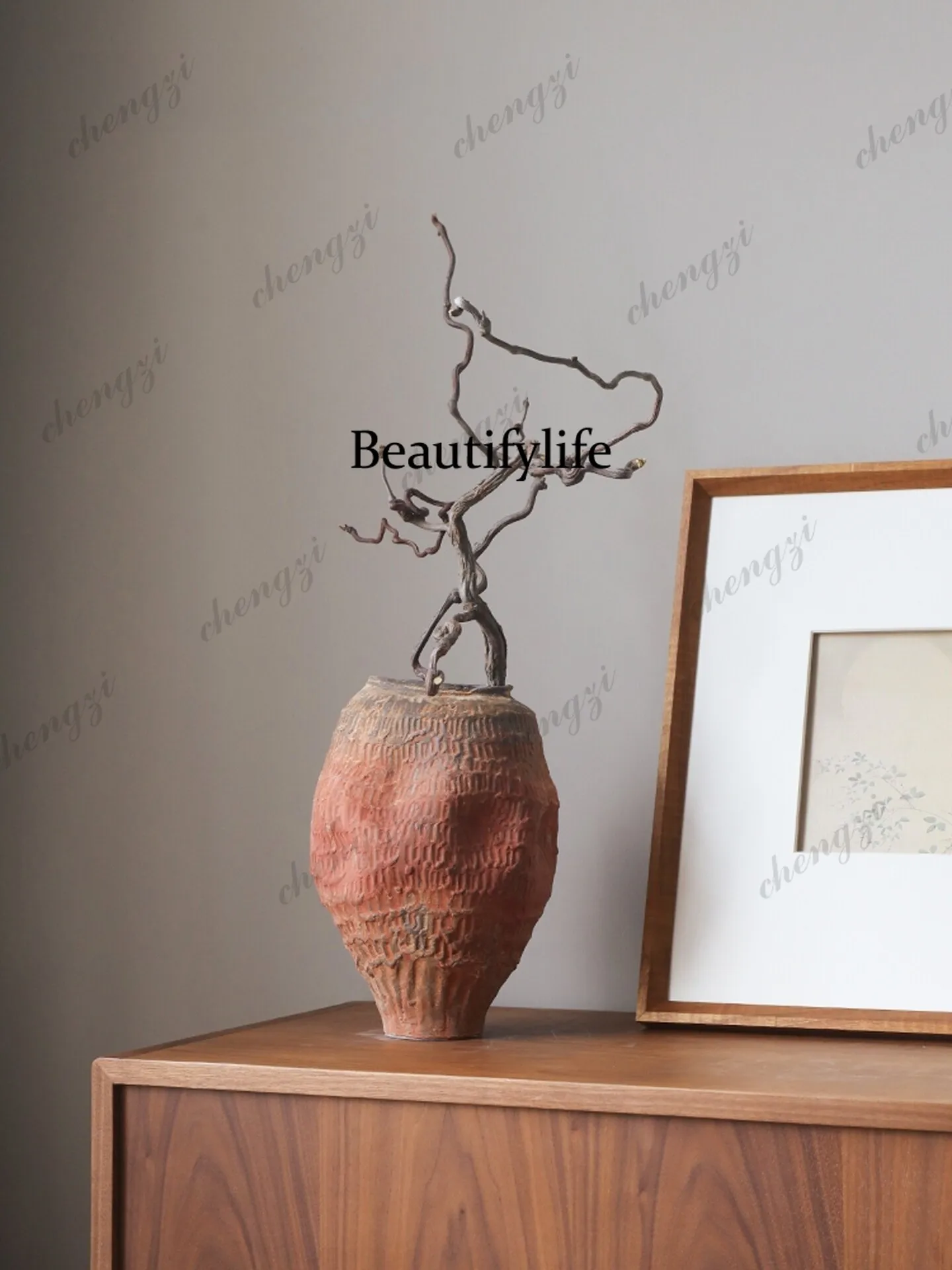 Wabi Sand Wind Jingdezhen Ceramic Vase Retro Ornament Art Sense Flower Arrangement Dried Flower Pottery Pot