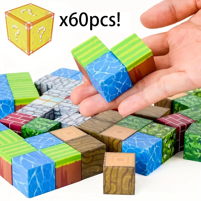 60 pièces aléatoires de blocs de construction magnétiques mélangés avec des couleurs bricolage jouets de divertissement blocs de construction magnétiques mini monde