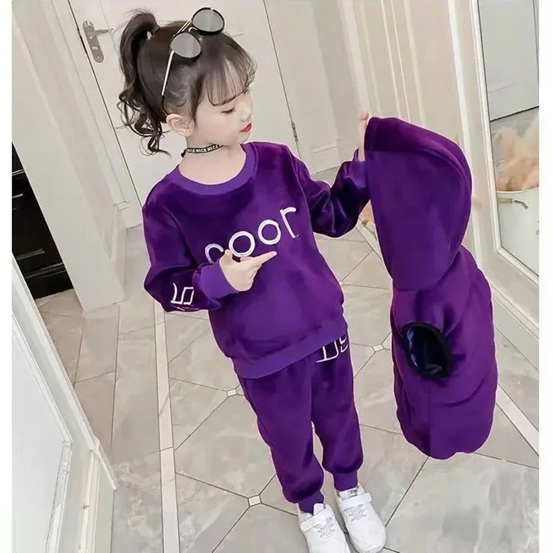 

Girl Outfit Winter GirlsToddler Plus Velvet Vest +Hooded Sweatshirt +Pants 3Pcs Students Sport Tracksuit Boutique Girls Clothes