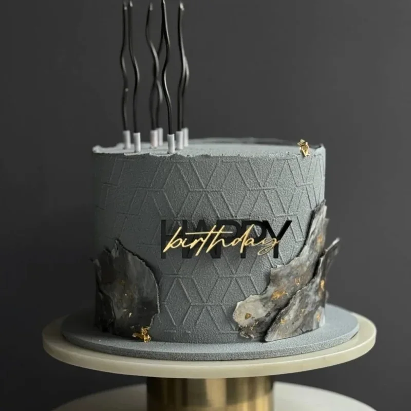 Black Gold Double Layer Acrylic Cake Topper Happy Birthday Decor for Boys Girls Adult Party Celebration Side Decoration