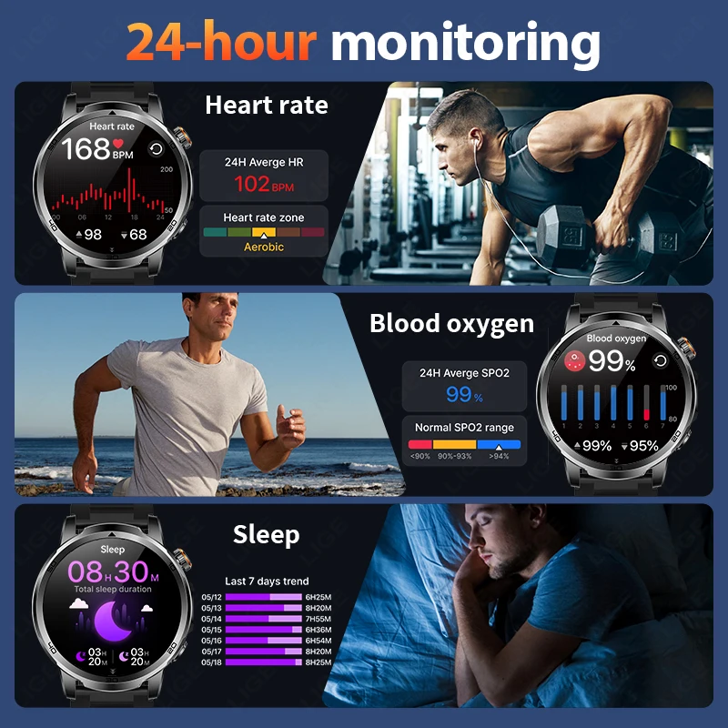 LIGE 2025 новый уличный военный светодиодный фонарик умные часы 1,85 ''HD экран компас 1000 мАч Bluetooth вызов водонепроницаемые умные часы