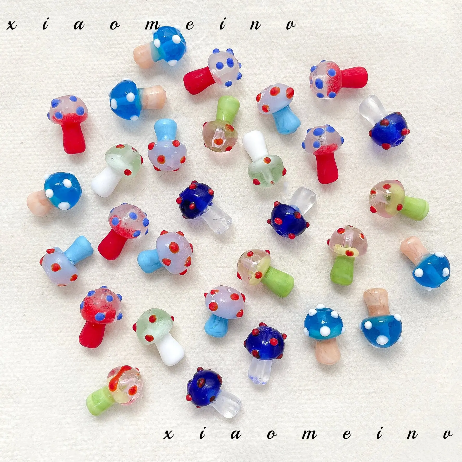 5PCS Vintage Glass Hand-painted Colorful Mushroom Beads For Jewelry Making Interval Bead Necklace Bracelet Craft DIY Supplie