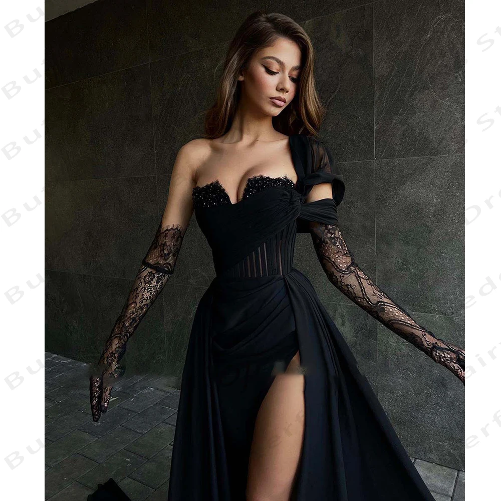 2024 Black Women's Evening Gowns Sexy Off the Shoulder Sleeveless A-Line Princess Prom Dresses Formal Beach Cocktail Party Dress